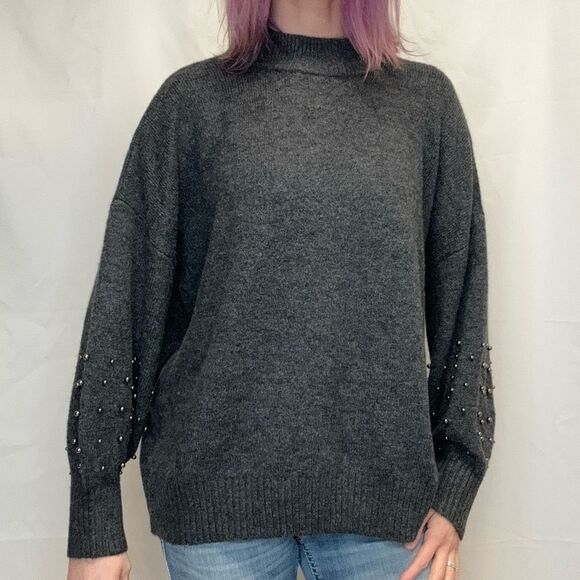 Primark Womens Beaded Bubble Sleeve Sweater Charcoal Grey Gray XXL 2XL 18 20 NWT - Picture 1 of 15